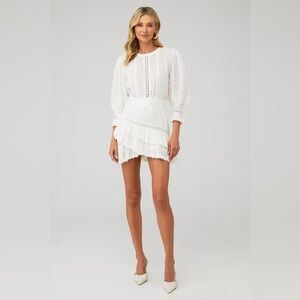 LoveShackFancy Lorelei Ruffle Eyelet Cotton
Minidress. Ivory, Size XS